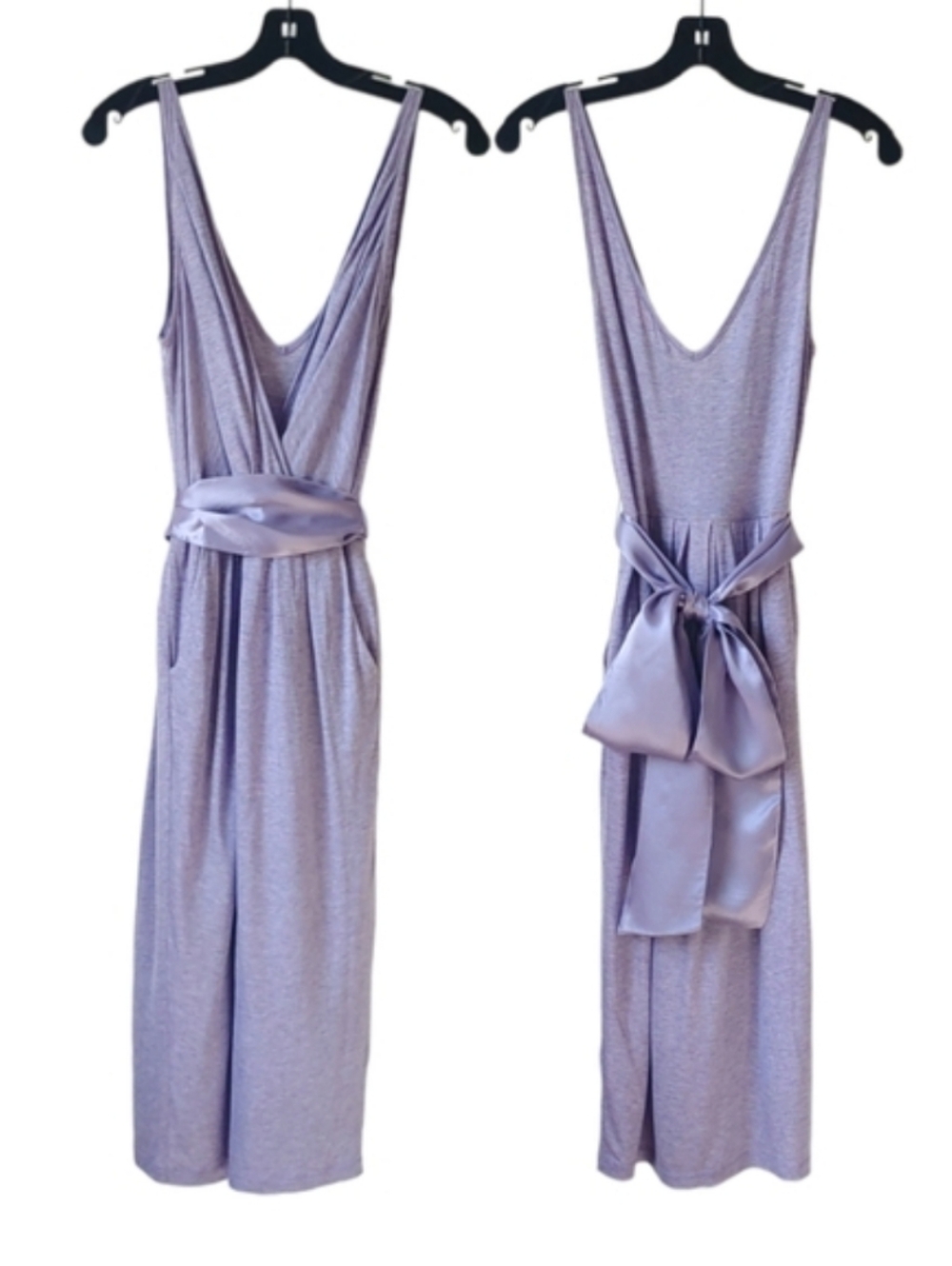 BCBGirls Faux Wrap Midi Dress with Silk Belt and Pockets Purple Size Medium
